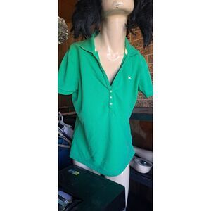 Womens Eddie Bauer Large Green Stretchy Polo Shirt